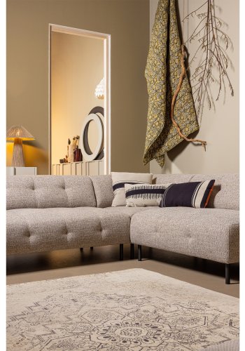 WOOOD EKSKLUSIV Lloyd hjrnesofa, hyre - grovvevd brunmelert stoff og svart metall