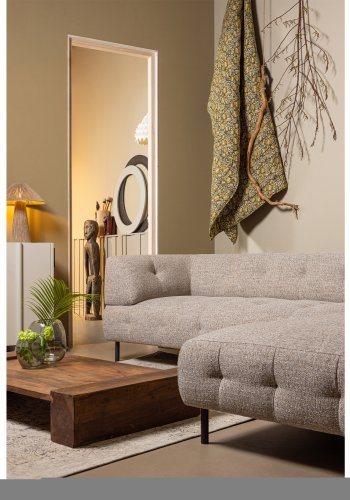 WOOOD EKSKLUSIV Lloyd hjrnesofa, hyre - grovvevd brunmelert stoff og svart metall