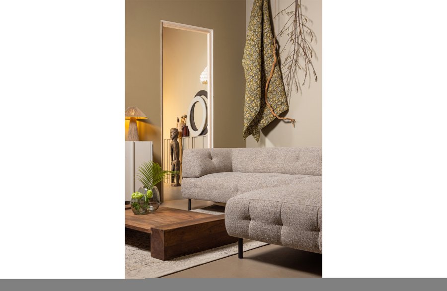 WOOOD EKSKLUSIV Lloyd hjrnesofa, hyre - grovvevd brunmelert stoff og svart metall