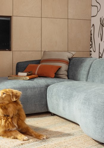 WOOOD EKSKLUSIV Polly sofa, med venstre sjeselong - blgrnn polyester