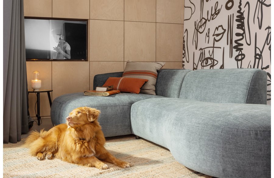 WOOOD EKSKLUSIV Polly sofa, med venstre sjeselong - blgrnn polyester