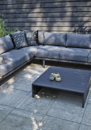 EXOTAN Bari salongsett for hagen, med bord og puter - antrasittgr stoff, polywood og aluminium