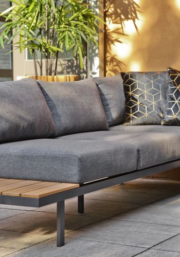 EXOTAN Bari salongsett for hagen, med bord og puter - antrasittgr stoff, polywood og aluminium