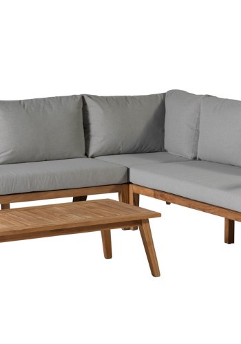 EXOTAN Lucca salongsett for hagen, inkl. puter - lys gr stoff og teak (sett med 2)