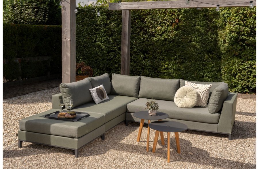 EXOTAN Capri loungehj�rnesofa, venstre - gr�n stof og aluminium