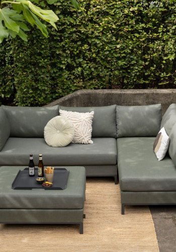 EXOTAN Capri lounge hjrnesofa, hyre - grnt stoff og aluminium