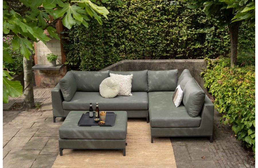 EXOTAN Capri lounge hjrnesofa, hyre - grnt stoff og aluminium