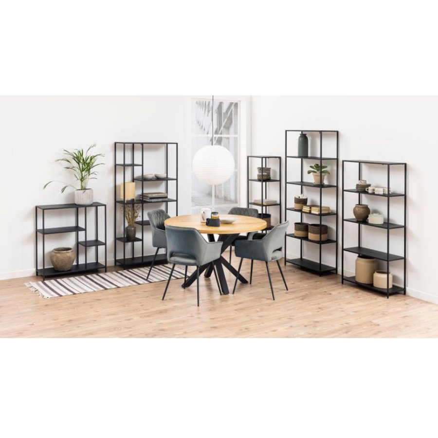 ACT NORDIC Newcastle bogreol, m. 6 hylder - sort metal(H:165cm x79,5cm x 30cm)