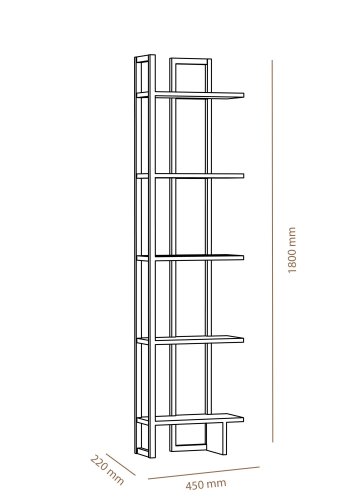 FUNZI LIVING Alice Bücherregal, m. 5 Regale - eichenfarbenes Melamin und schwarzes Metall