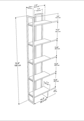 FUNZI LIVING Alice Bücherregal, m. 5 Regale - eichenfarbenes Melamin und schwarzes Metall