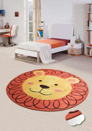 TEPPI Leon gulvtppe til brn, rund - multifarvet polyester (140)