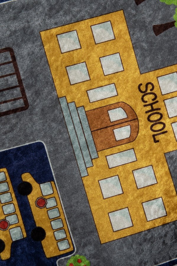 TEPPI Small Town gulvtppe til brn, rektangulr - multifarvet polyester (140x190)