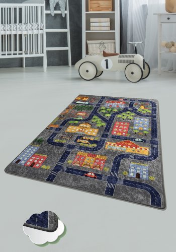 TEPPI Small Town gulvtppe til brn, rektangulr - multifarvet polyester (200x290)