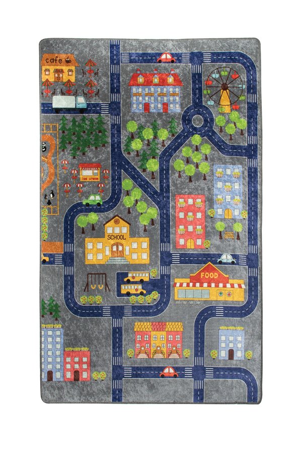 TEPPI Small Town gulvtppe til brn, rektangulr - multifarvet polyester (200x290)
