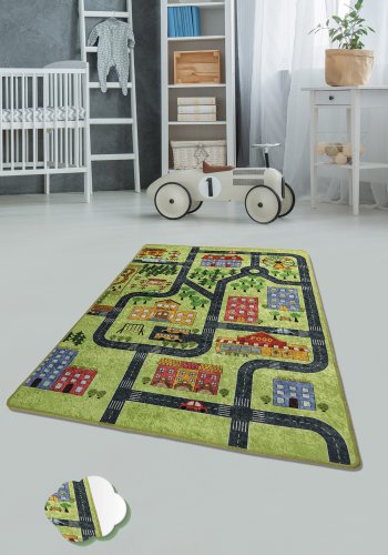 TEPPI Small Town teppe for barn, rektangulrt - flerfarget polyester (100x160)