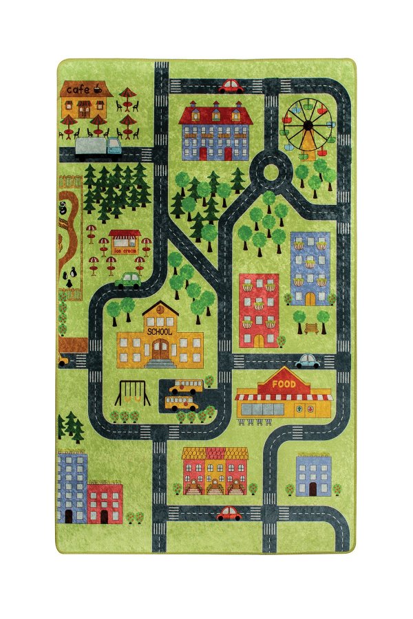 TEPPI Small Town teppe for barn, rektangulrt - flerfarget polyester (100x160)