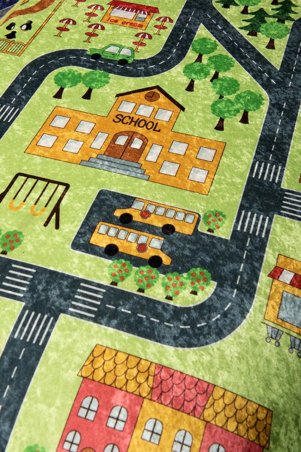 TEPPI Small Town teppe for barn, rektangulrt - flerfarget polyester (100x160)