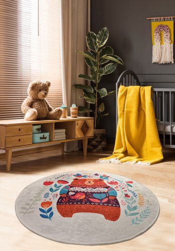 TEPPI Sweet Bear gulvtppe til brn, rund - multifarvet polyester (140)