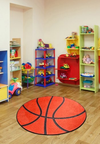 TEPPI Basketball gulvtppe til brn, rund - multifarvet polyester (200)