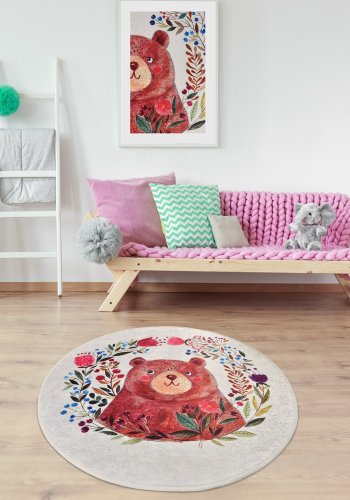 TEPPI Bears gulvtppe til brn, rund - multifarvet polyester (140)