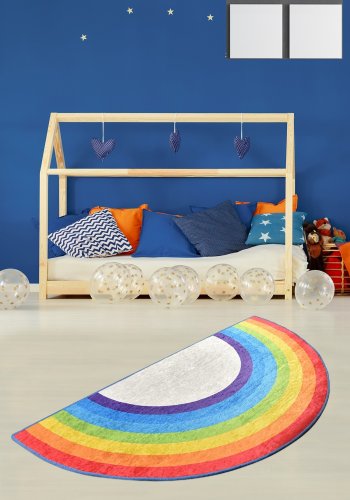 TEPPI Rainbow gulvtppe til brn, halvrund - multifarvet polyester (85x160)