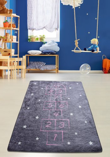 TEPPI Hopscotch gulvtppe til brn, rektangulr - multifarvet polyester (140x190)