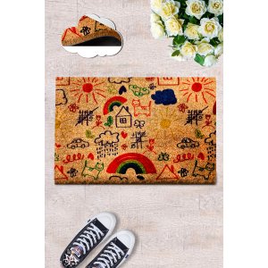 TEPPI Coco Pingis Mat drmtte m. mnster, rektangulr - multifarvet coir (60x40)