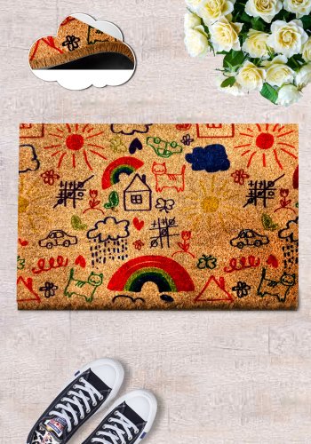 TEPPI Coco Pingis Mat drmtte m. mnster, rektangulr - multifarvet coir (60x40)