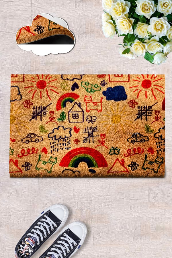 TEPPI Coco Pingis Mat drmtte m. mnster, rektangulr - multifarvet coir (60x40)