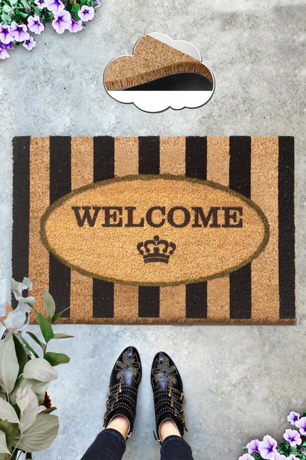 TEPPI Rigel Coco drmatte med mnster, rektangulr - flerfarget kokosntt (60x40)