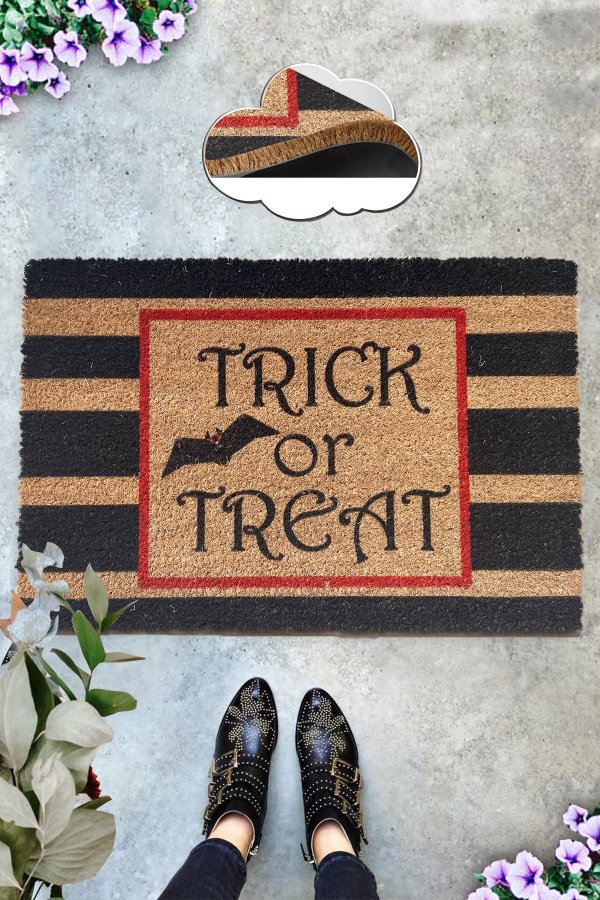 TEPPI Trick or Treat Coco drmtte m. mnster, rektangulr - multifarvet kokos (60x40)