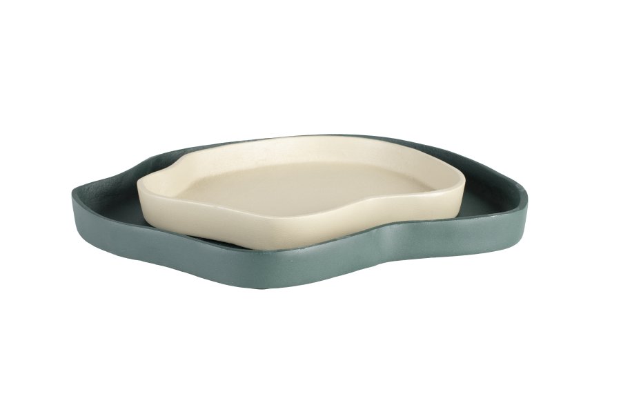 ZUIVER Revolt-brett, kologisk - elfenben og grnn aluminium (sett med 2)