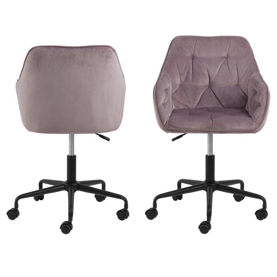 ACT NORDIC Brooke Schreibtischstuhl, mit Armlehnen – staubrosa Polyester und schwarzes Metall
