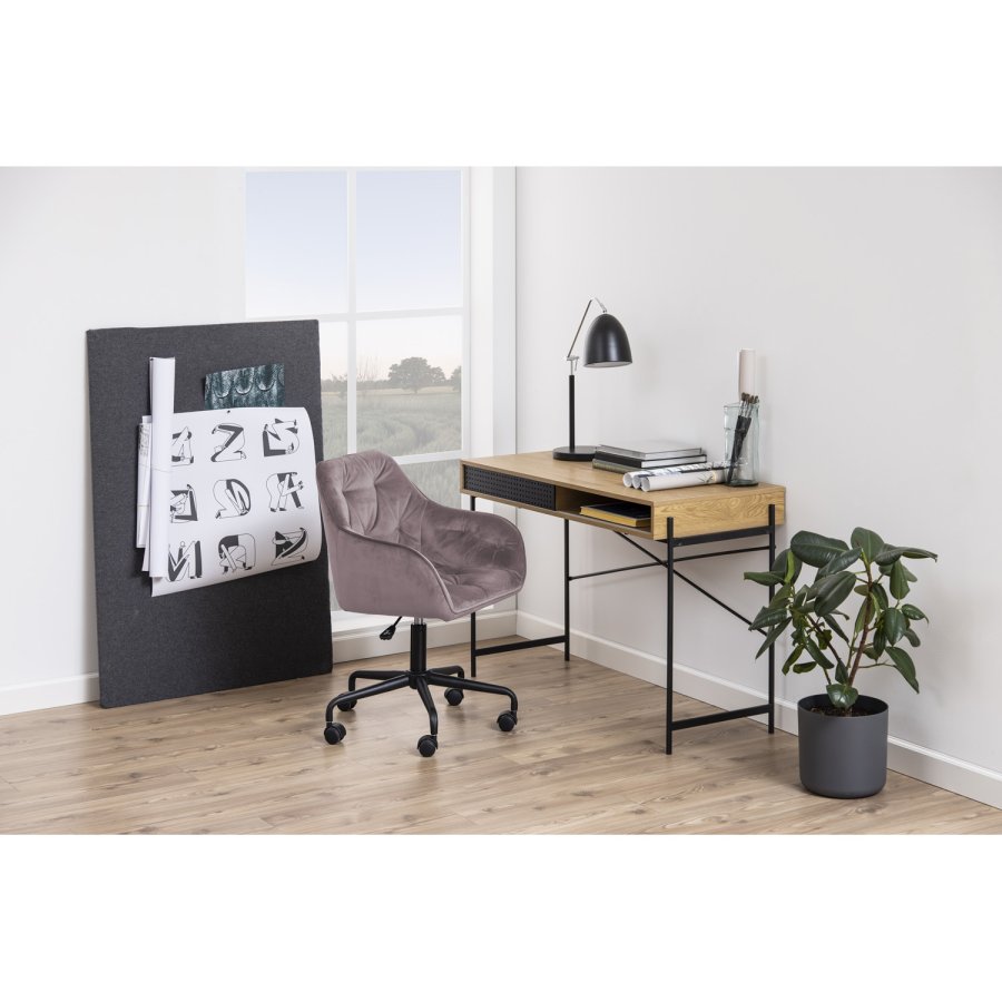 ACT NORDIC Brooke Schreibtischstuhl, mit Armlehnen – staubrosa Polyester und schwarzes Metall