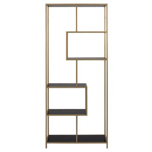 ACT NORDIC Seaford bogreol - sort melamin ask og guld metal(H:185cm x77cm x cm)