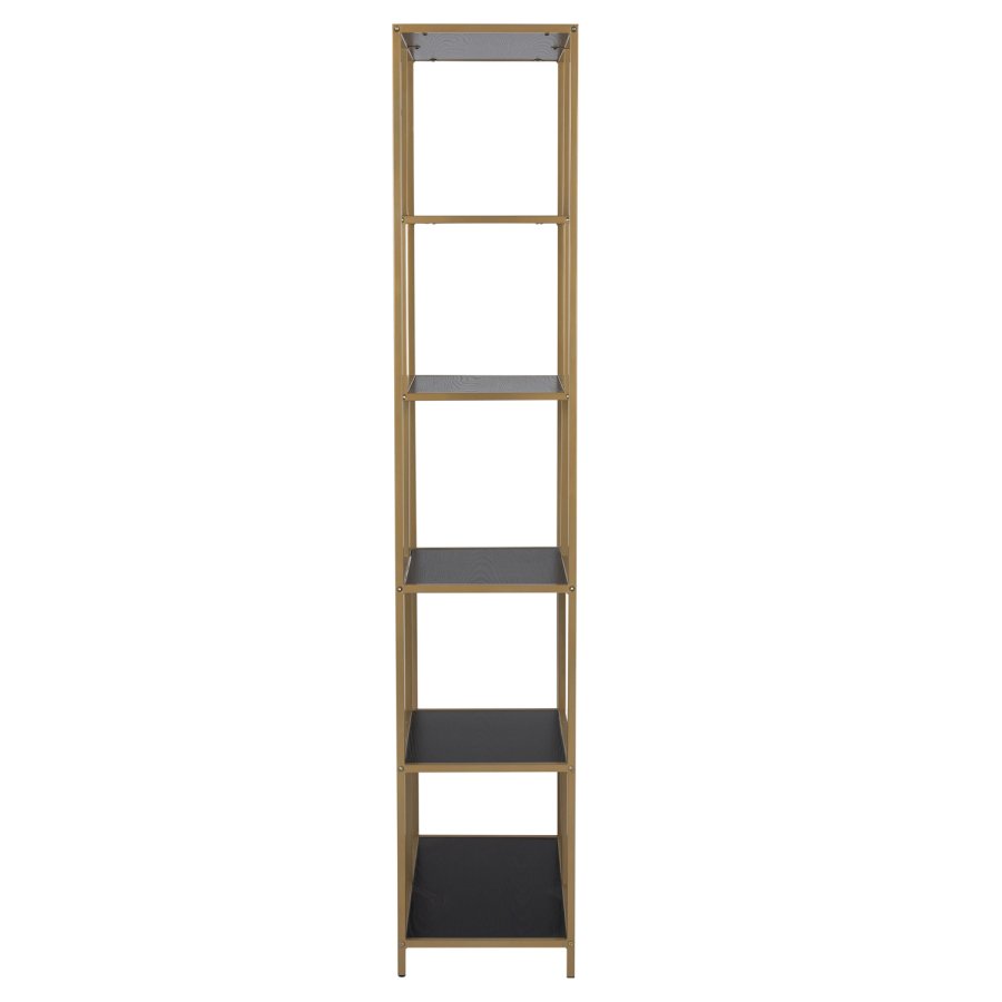 ACT NORDIC Seaford bogreol - sort melamin ask og guld metal(H:185cm x77cm x cm)