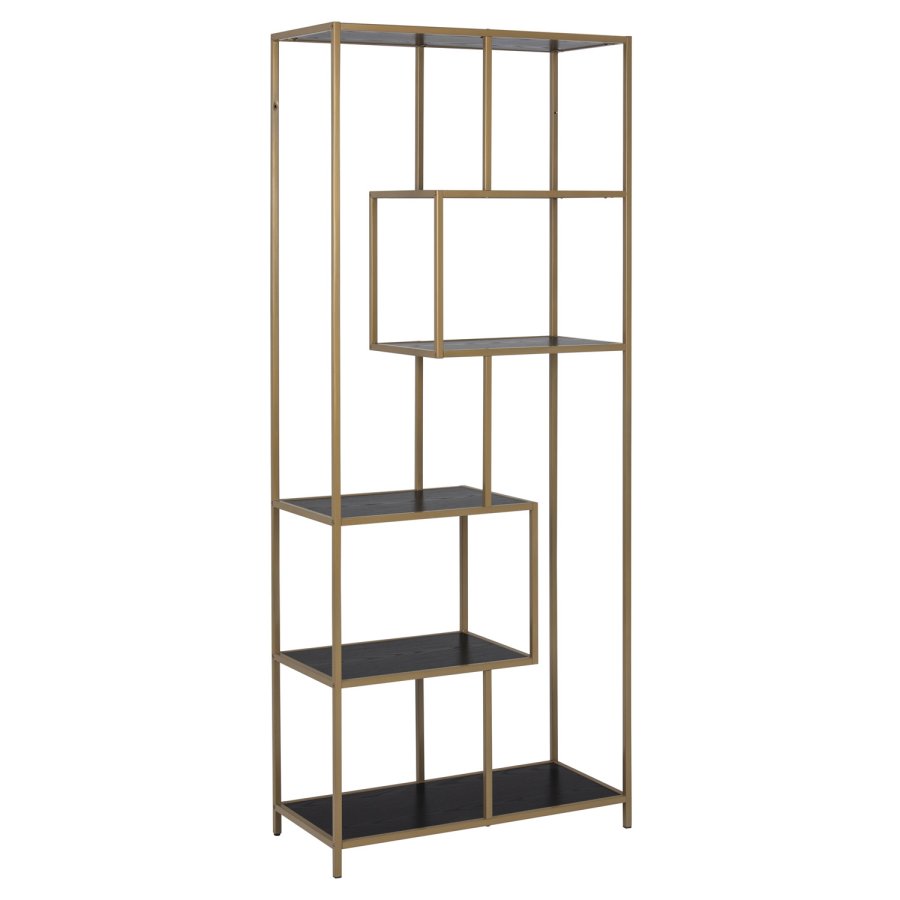 ACT NORDIC Seaford bogreol - sort melamin ask og guld metal(H:185cm x77cm x cm)