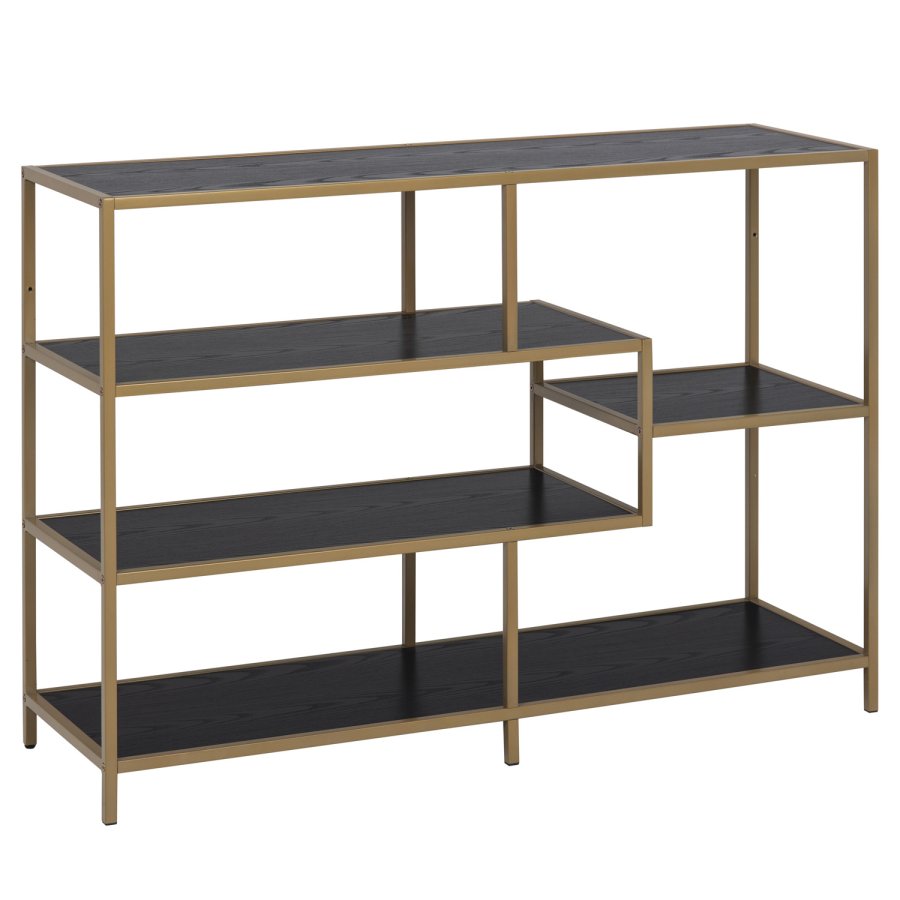 ACT NORDIC Seaford bogreol - sort melamin ask og guld metal(H:78cm x114cm x cm)