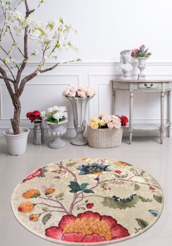 TEPPI Arya gulvtppe m. mnster, rund - multifarvet polyester (100)