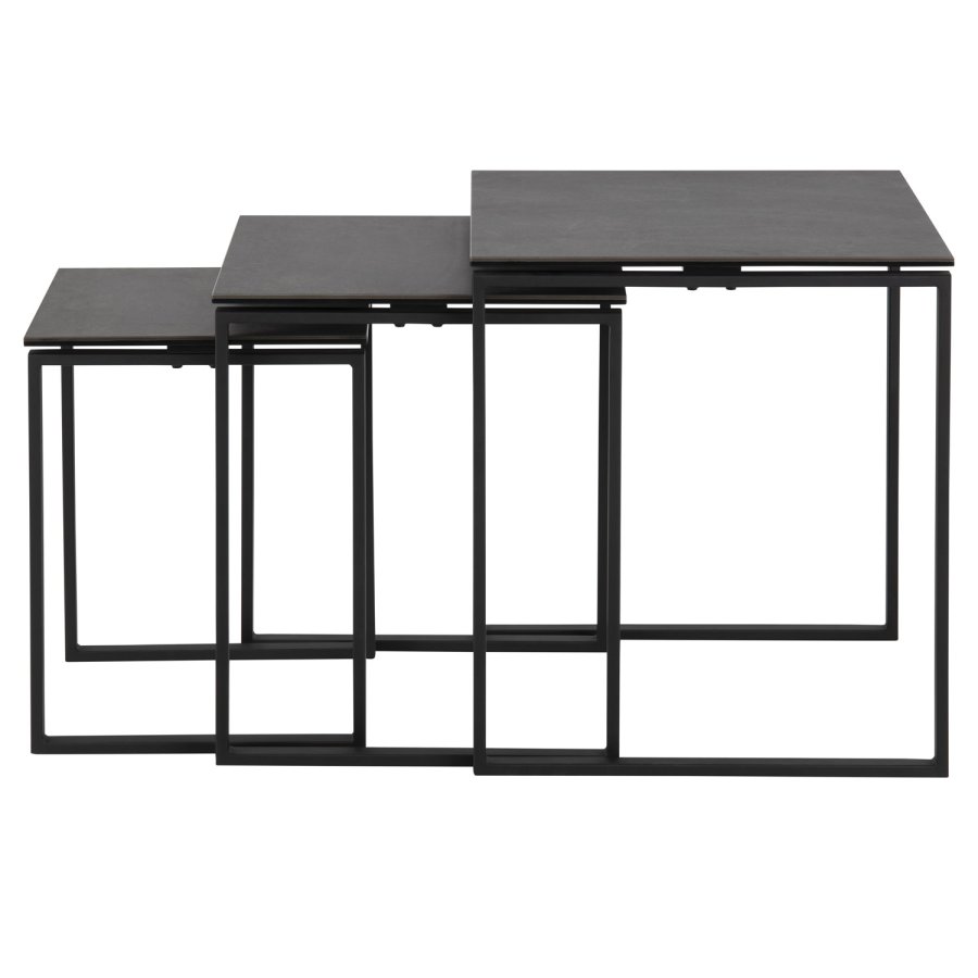 ACT NORDIC Katrine Satztische – schwarzes Glas/Keramik und schwarzes Metall (3er-Set)