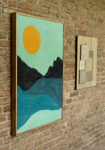 DUTCHBONE Gandhi veggdekorasjon, rektangulr - bl/flerfarget ull og mangotre (100x70)