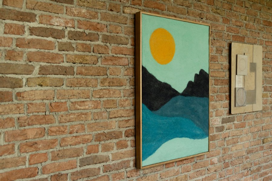 DUTCHBONE Gandhi veggdekorasjon, rektangulr - bl/flerfarget ull og mangotre (100x70)