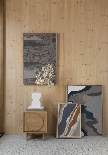 ZUIVER Move väggdekoration, rektangulär - flerfärgat tyg och mangoträ (68x48)