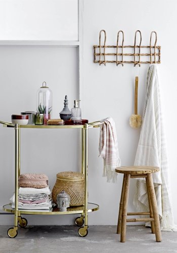 BLOOMINGVILLE Edler Servierwagen - Klarglas/Goldglas/Eisen, mit verspiegelter Glasablage und Rädern