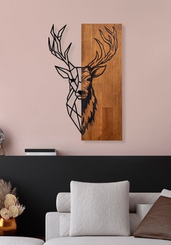NORDVÄRK Hjort 1 veggdekorasjon, rektangulr - valnttfarget tre og svart metall (58x33)