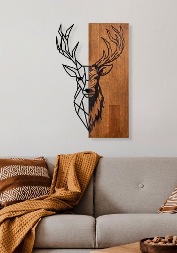 NORDVÄRK Hjort 1 veggdekorasjon, rektangulr - valnttfarget tre og svart metall (58x33)