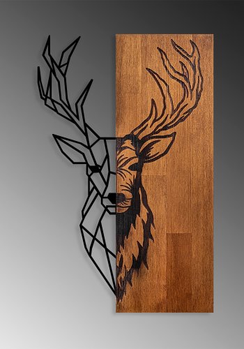 NORDVÄRK Hjort 1 veggdekorasjon, rektangulr - valnttfarget tre og svart metall (58x33)