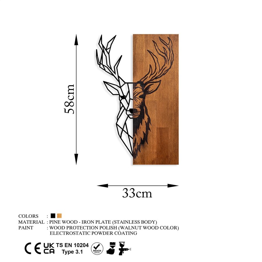 NORDVÄRK Hjort 1 veggdekorasjon, rektangulr - valnttfarget tre og svart metall (58x33)