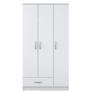 FUNZI LIVING BA102 garderobeskab, m. 3 lger, 1 bjlestang, 1 skuffe, 5 hylder - hvid melamin