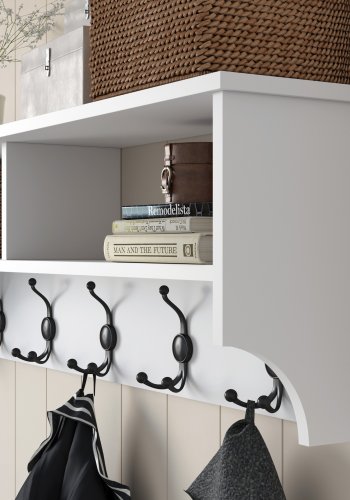 FUNZI LIVING P2 hattehylle, med 5 kroker - hvit melamin